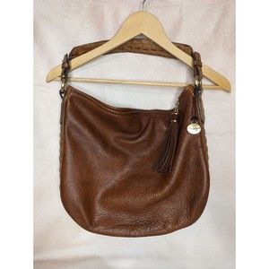 Brahmin Brown Side Croc Embossed Leather Shoulder Purse